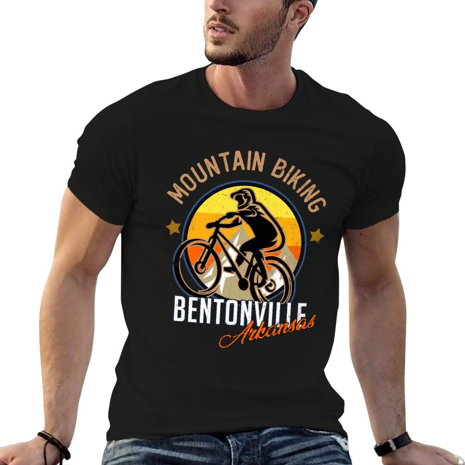 Mountain Biking Bentonville - เบนตันวิลล์ อาร์คันซอส์เสื้อยืดลายจักรยานเสือภูเขา เสื้อยืดพิมพ์ลายแฟชั่น