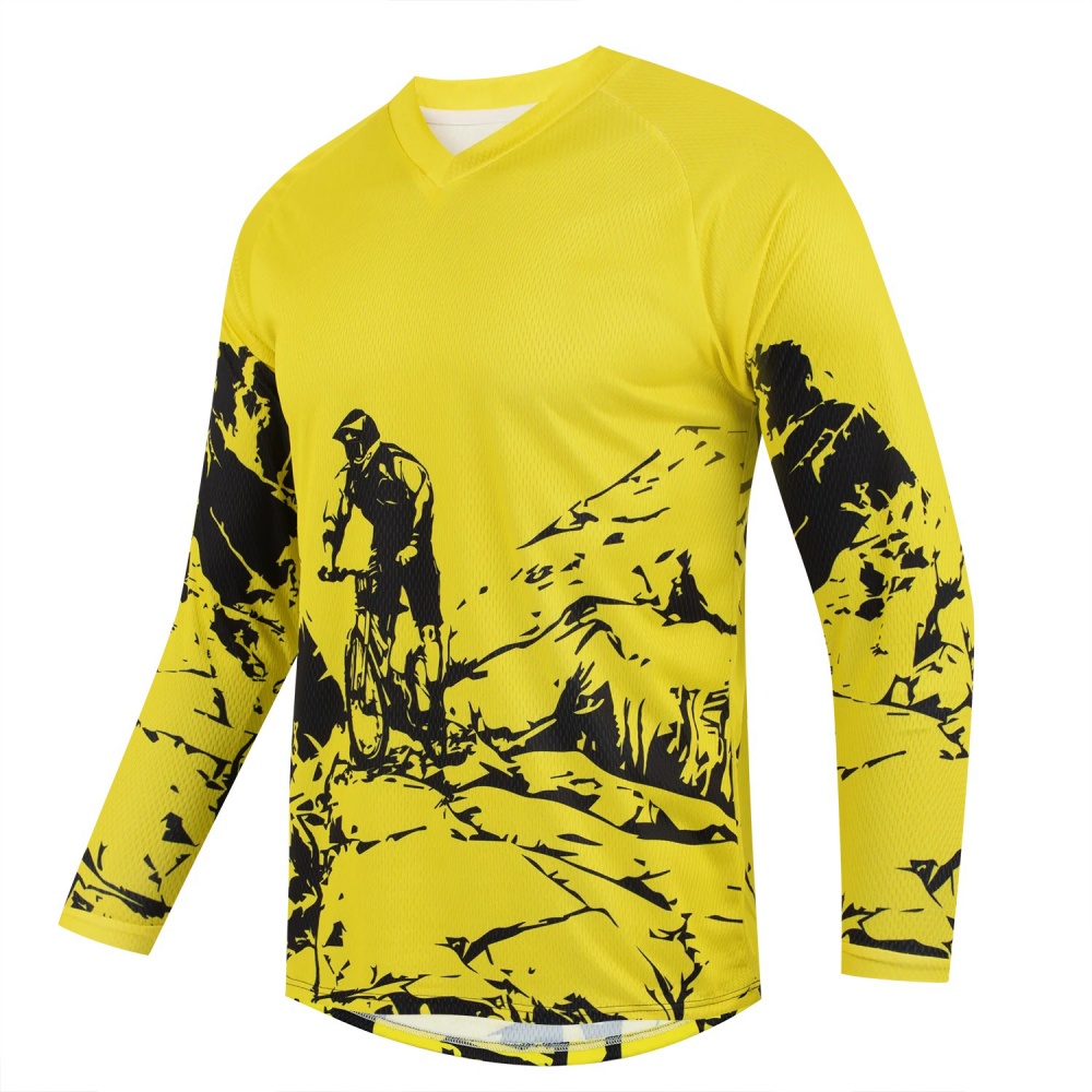 Mountain Biking Usa - เสื้อยืดแขนยาวพิมพ์ลายจักรยานเสือภูเขาสำหรับผู้ชาย ระบายอากาศได้ดี คอวี เหมาะสำหรับปั่นจักรยาน ออกกำลังกาย และสวมใส่ในชีวิตประจำวัน