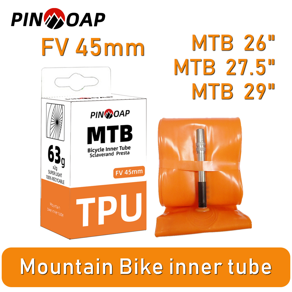 Mountain Biking Essentials - ยางในจักรยานเสือภูเขา PINMOAP ขนาด 45 มม. ยางใน