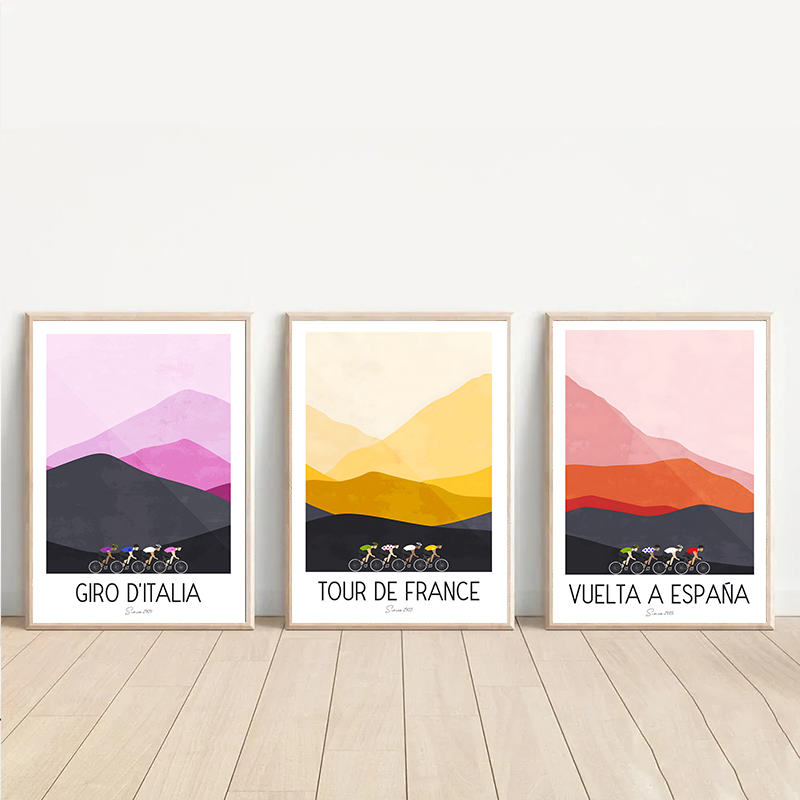 Mountain Biking Pictures - สีน้ําขี่จักรยานการแข่งขันนักปั่นจักรยาน Tour De France จักรยานเสือภูเขาโปสเตอร์พิมพ์ภาพวาดผ้าใบ Wall