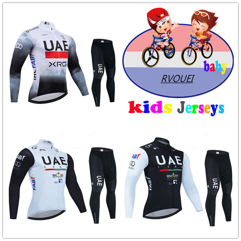 Mountain Biking Uae - ชุดปั่นจักรยานเด็กทีม UAE ชุดเสื้อแขนยาวสำหรับเด็ก ชุดเสื้อผ้าสำหรับปั่นจักรยานเสือภูเขา ชุดปั่นจักรยานเด็ก MTB